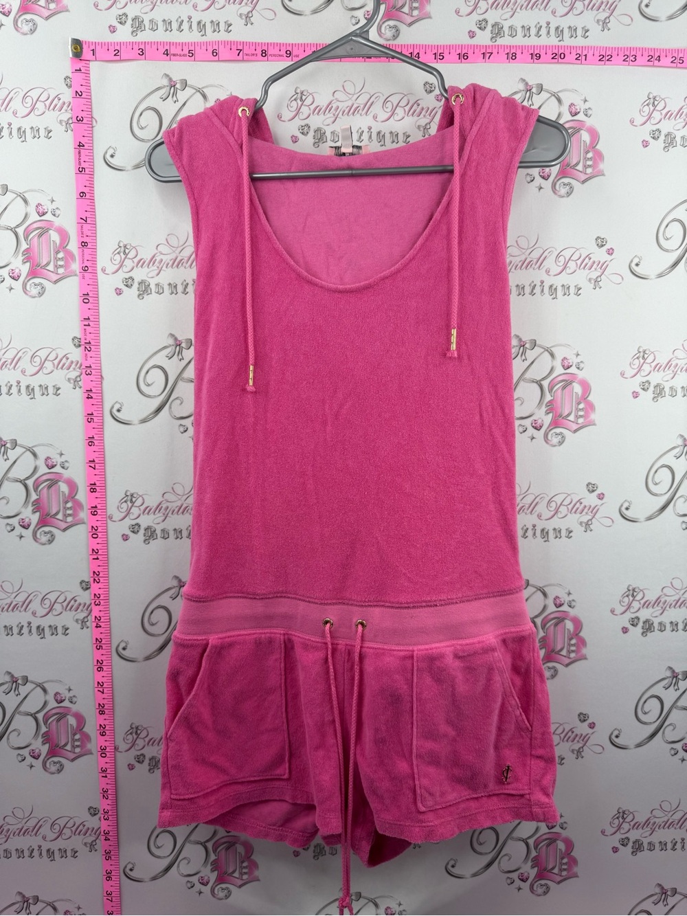 Juicy Couture romper RARE pockets on back Hot Pink Terry Cloth Hooded Romper